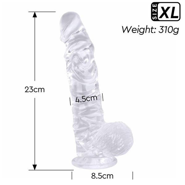 Come Closer XL Clear Dildo 9" | Bendable Shaft | Free Black Satin Bag