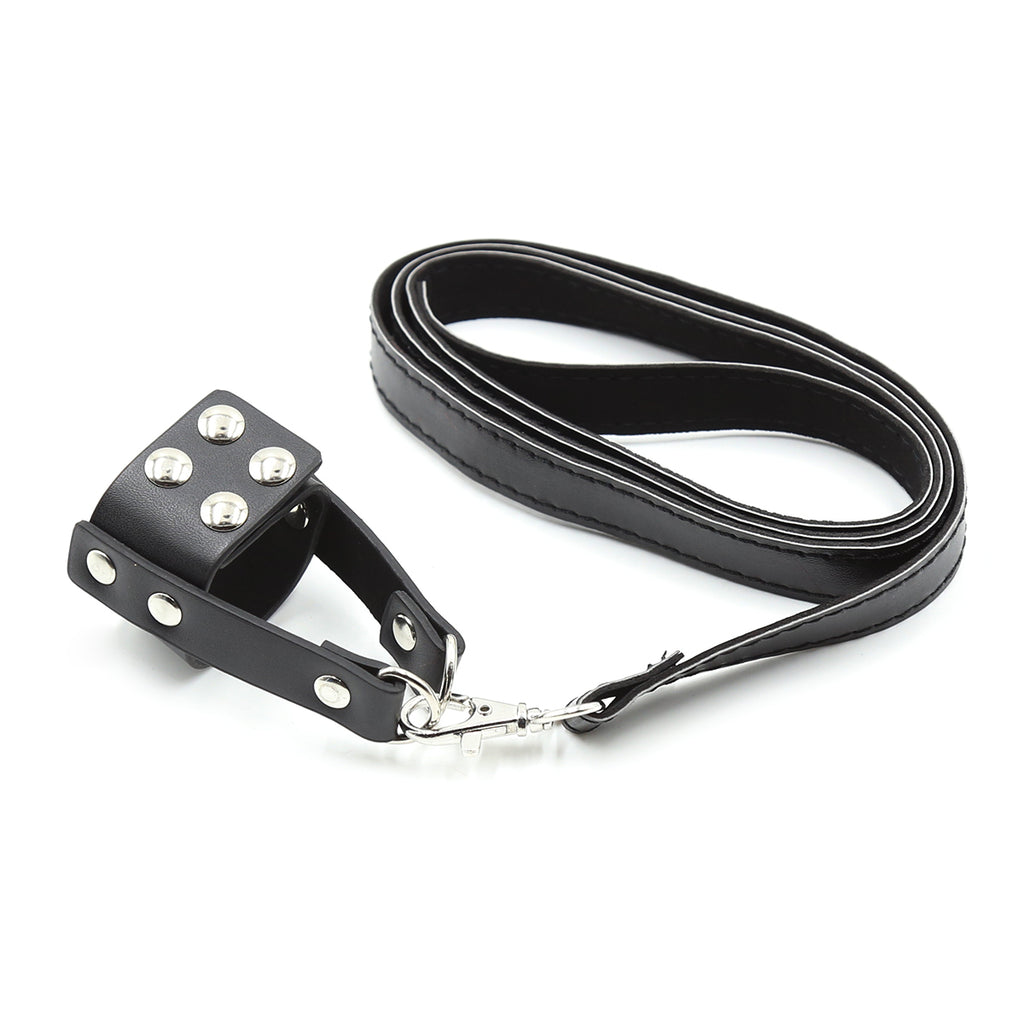 Come Closer Fetish Cock Ring With Leash | Black | PU Leather.