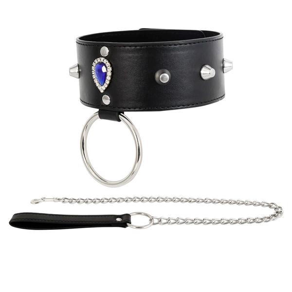 Come Closer Neck Collar And Ring With Lock | Black | Chain | Fetish | Bondage