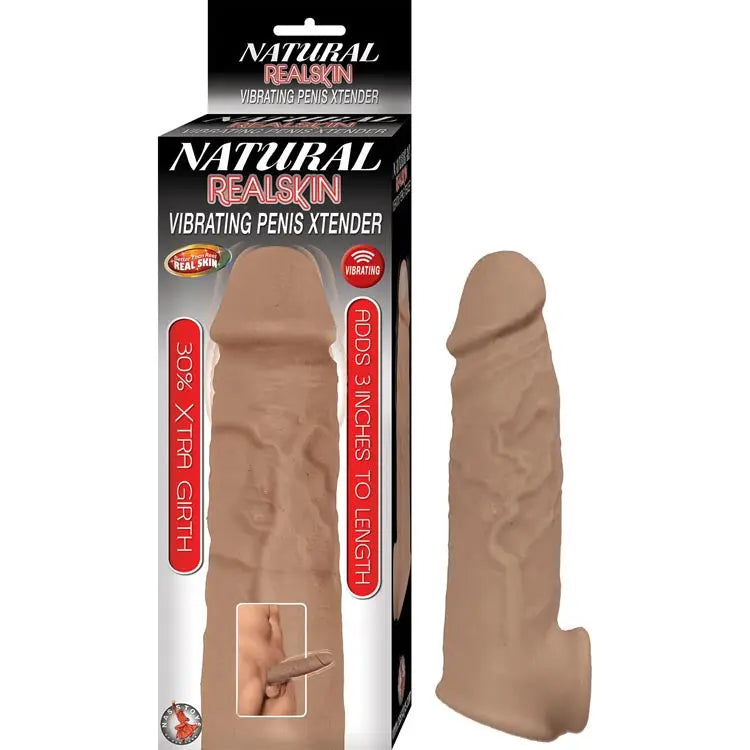 Natural Realskin Vibrating Penis Xtender | Brown | Stretchy