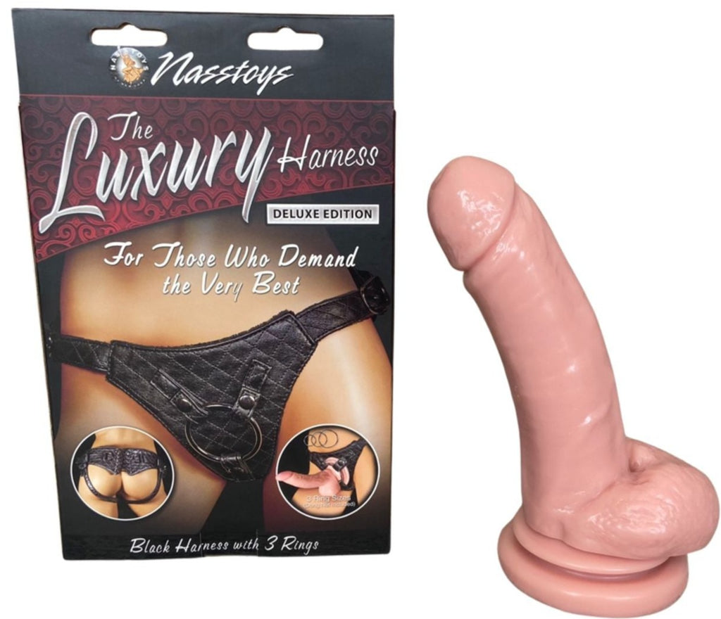 The Luxury Harness Deluxe | 8" Dildo Nude | Extra Girth | Faux Fur | 3 Rings