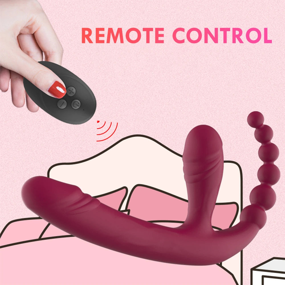 Double-Headed Anal Dildo Vibrator | Purple | Remote Control | USB