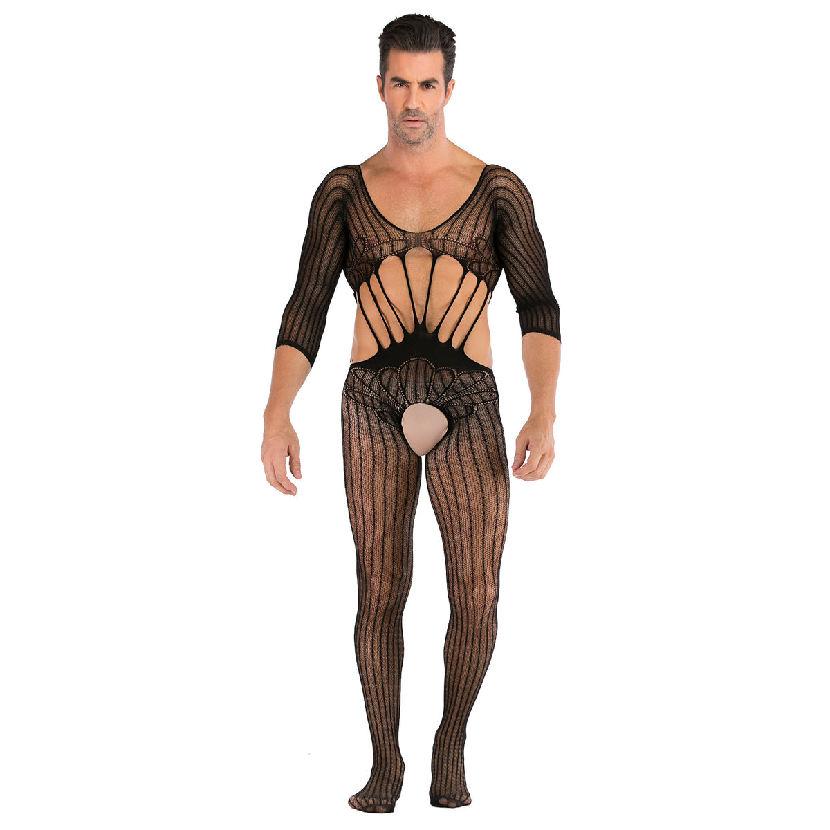 Sexy Fishnet Long Sleeve Open Crotch Jumpsuit | Black