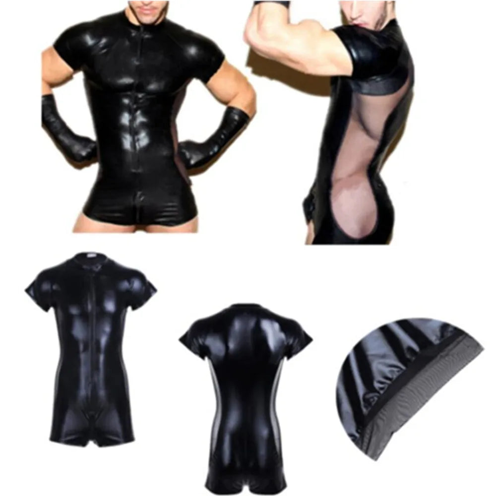 Wet look| Jumpsuit  | Black | PU Latex | Mesh | Front Zip