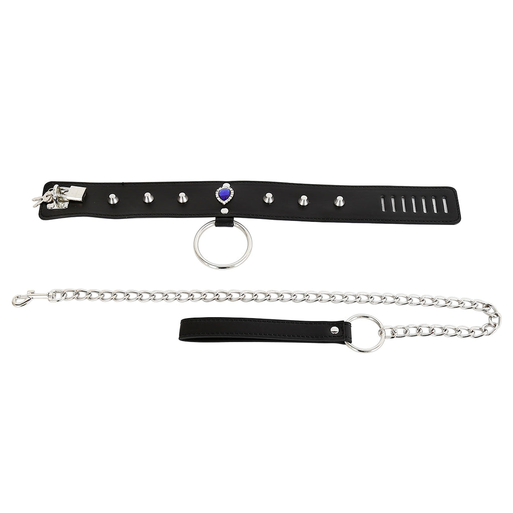 Come Closer Neck Collar And Ring With Lock | Black | Chain | Fetish | Bondage