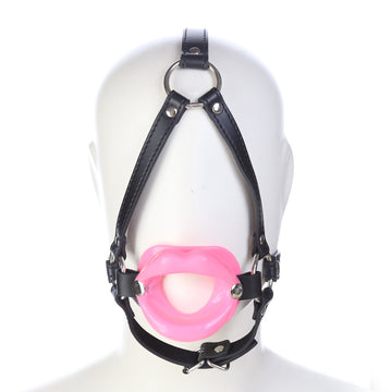 Kink Deep Throat Head Harness | Pink Lips Open Mouth | Adjustable | Fetish | Unisex