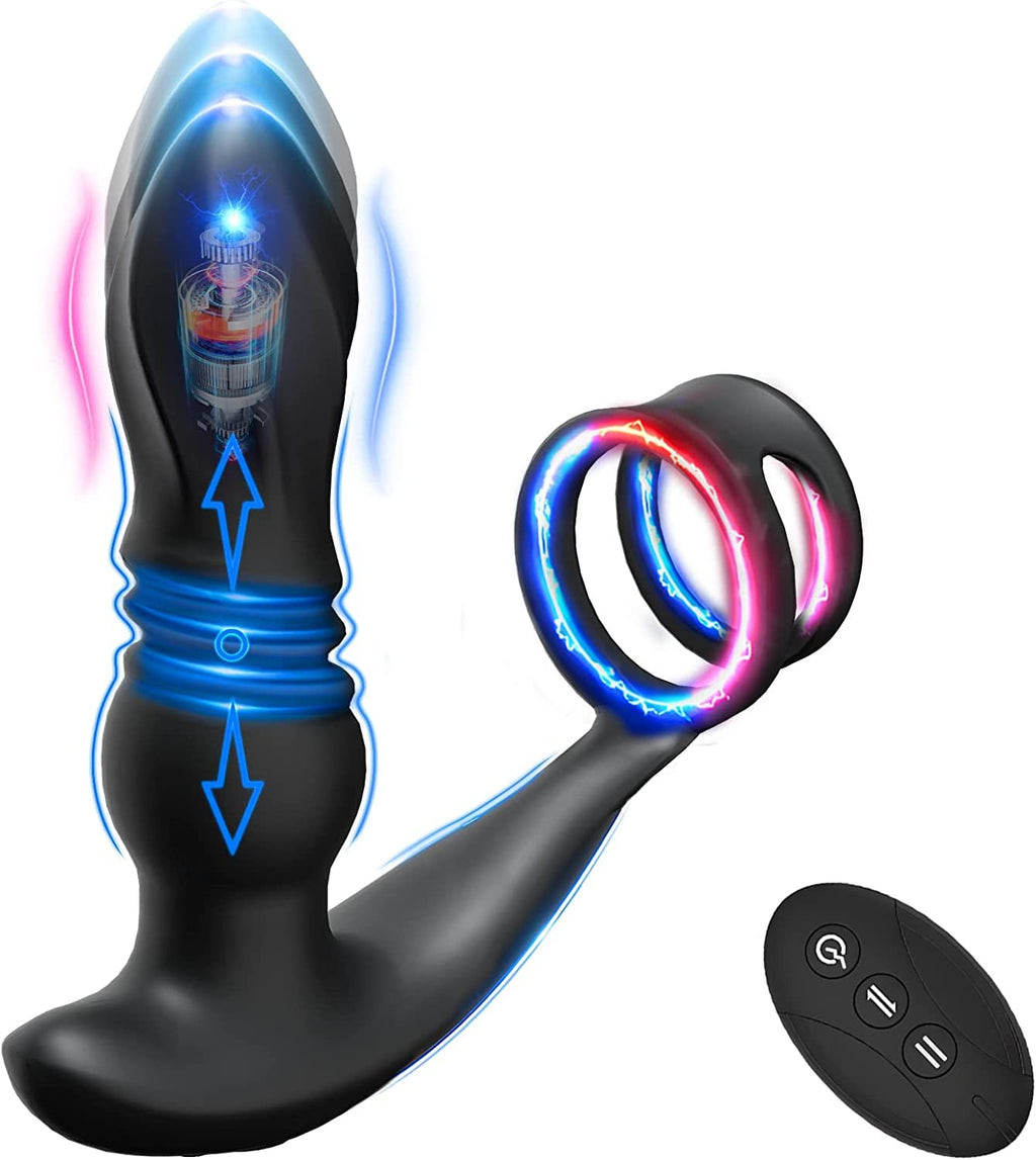 Telescopic Double Ring Prostate Vibrator | Remote Control | Black | USB