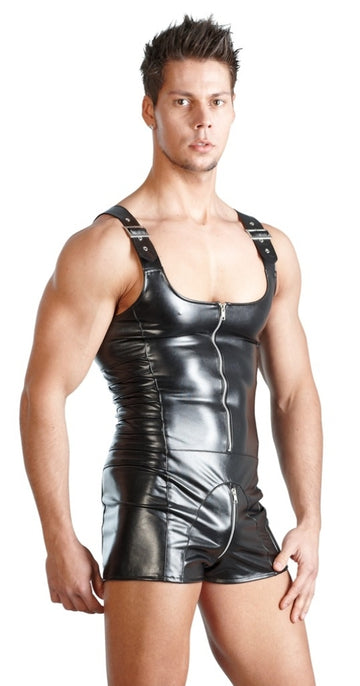 Come Closer Wetlook Playsuit  | 2  Zippers | Open Crotch | Adjustable Buckles