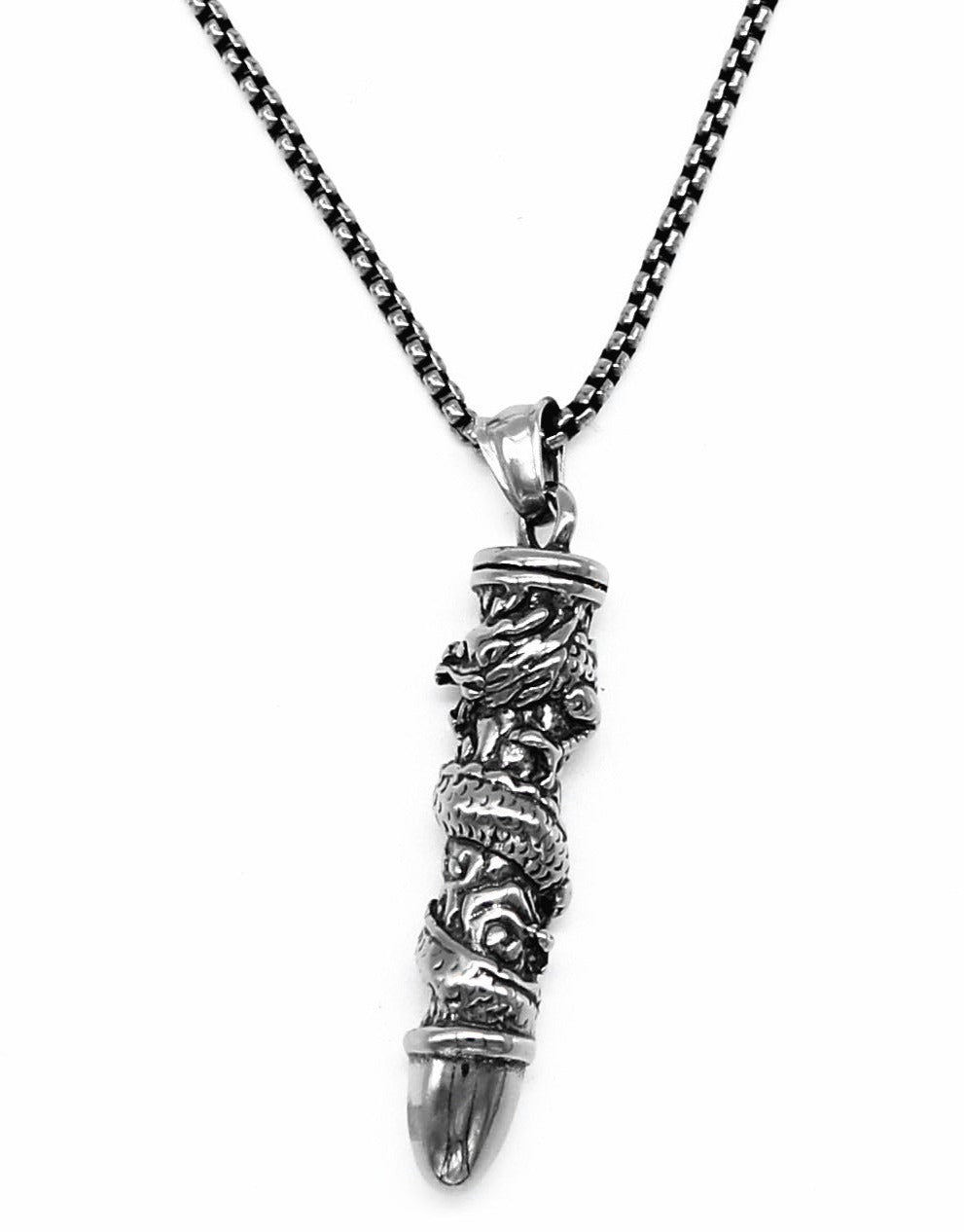 Stainless Steel Dragon Stamnia Bullet Pendant | Silver | Jewellery