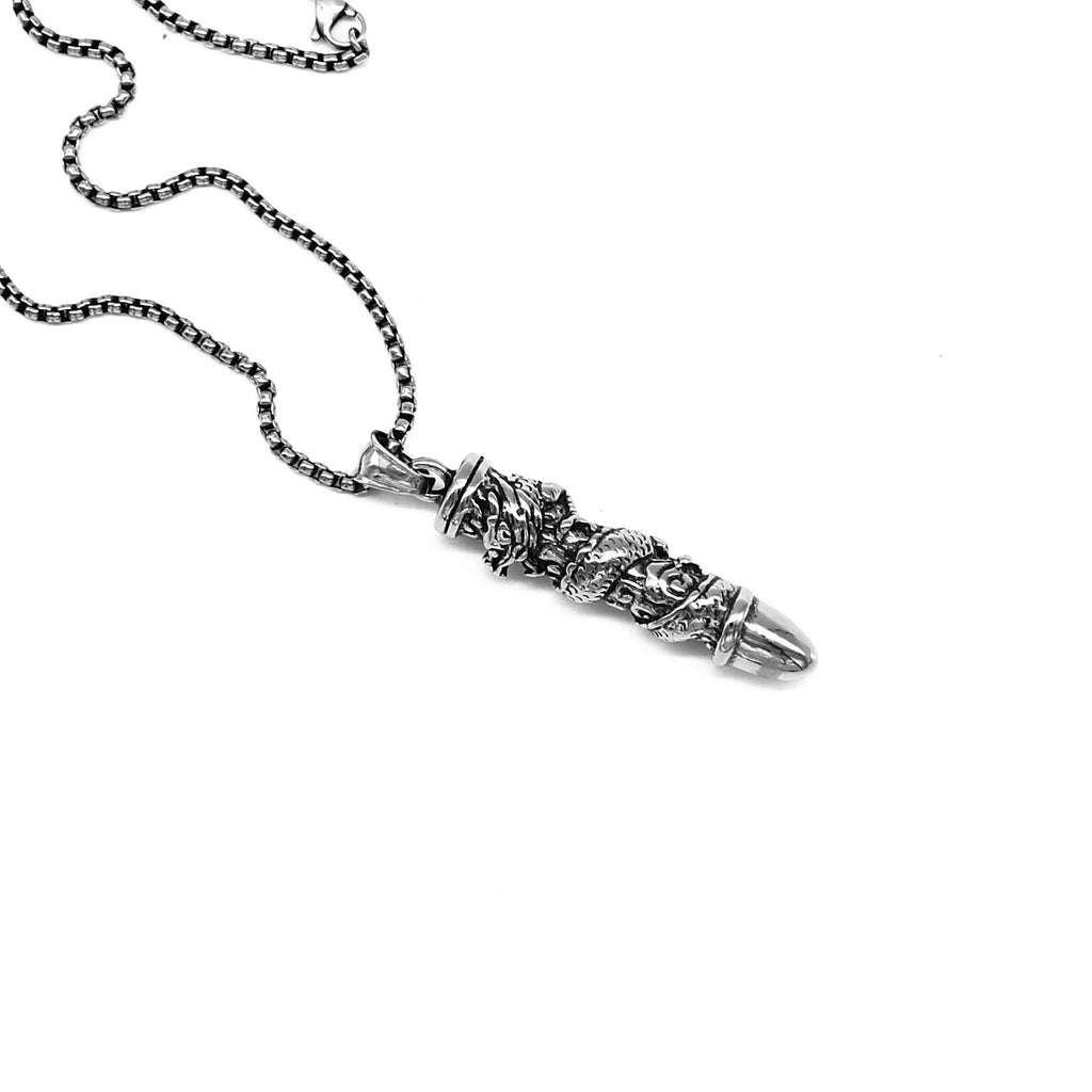 Stainless Steel Dragon Stamnia Bullet Pendant | Silver | Jewellery