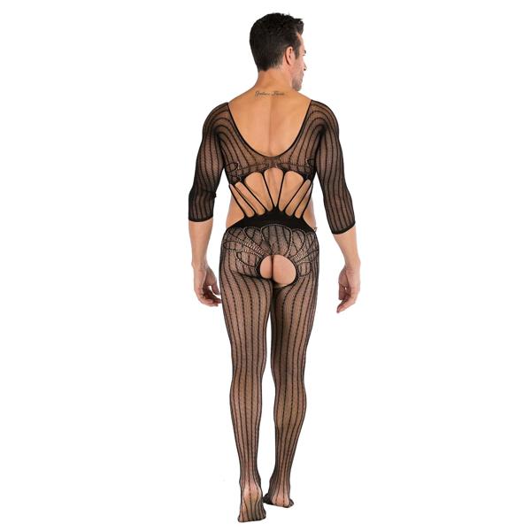 Sexy Fishnet Long Sleeve Open Crotch Jumpsuit | Black