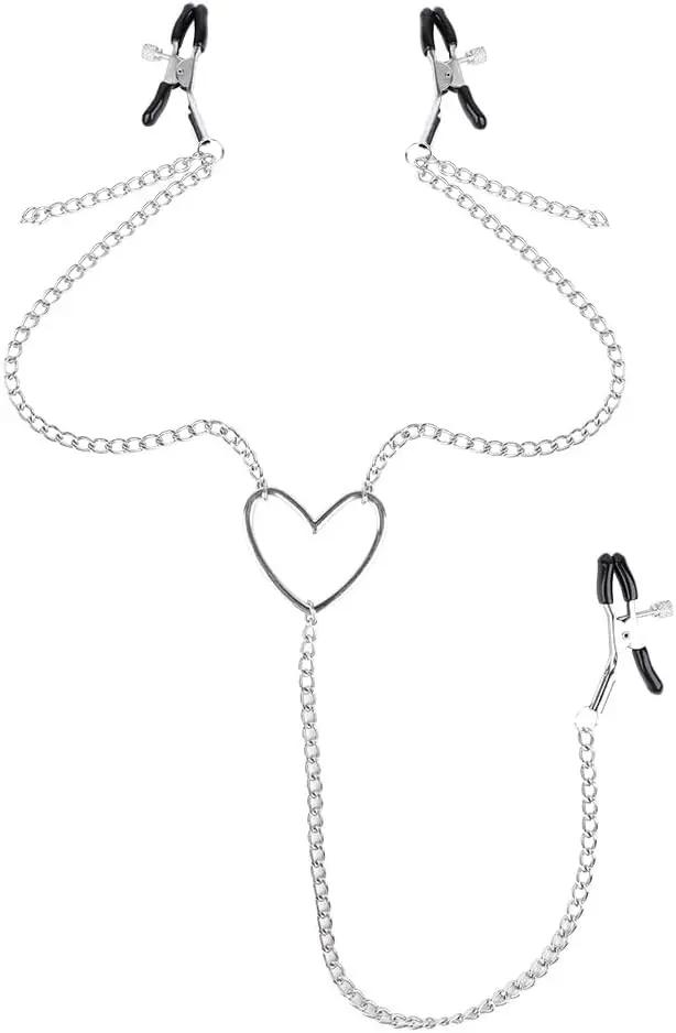 3 Headed Nipple & Labia Clamp Chain | Adjustable | Metal | Bondage Fetish Fantasy