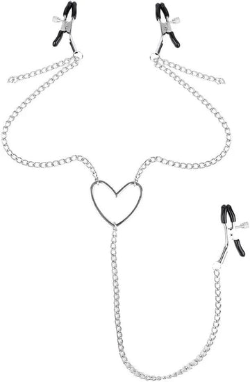 3 Headed Nipple & Labia Clamp Chain | Adjustable | Metal | Bondage Fetish Fantasy