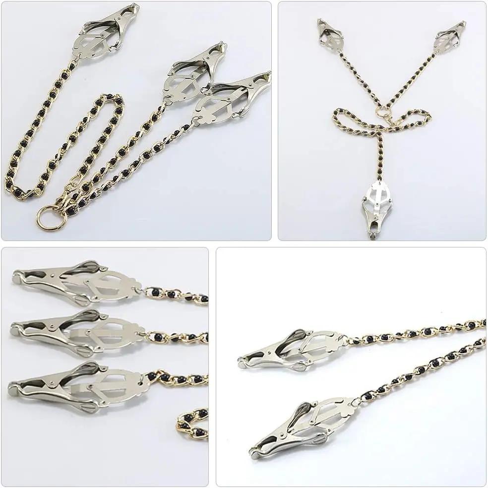 3 Headed Nipple & Labia Clamp Chain | Fetish | Metal Fetish Fantasy
