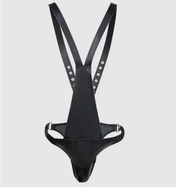 Come Closer PU Leather Chest & Jockstrap Harness | Adjustable | Open Crotch | With Waist Belt | OS