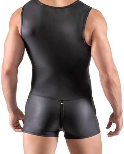 Men's Sexy Playsuit | 3 Way Zip | Black | Fetish