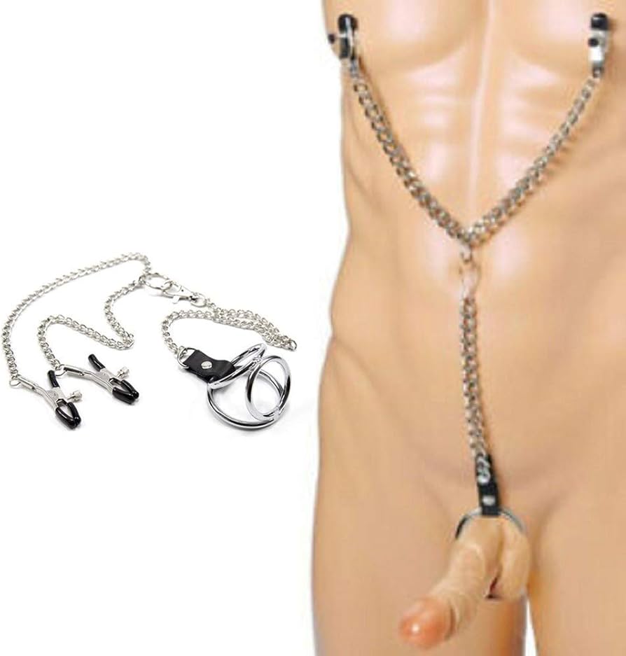 Rimba Triple Cock Ring With Nipple Clamps & Chain | BDSM