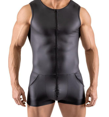 Men's Sexy Playsuit | 3 Way Zip | Black | Fetish