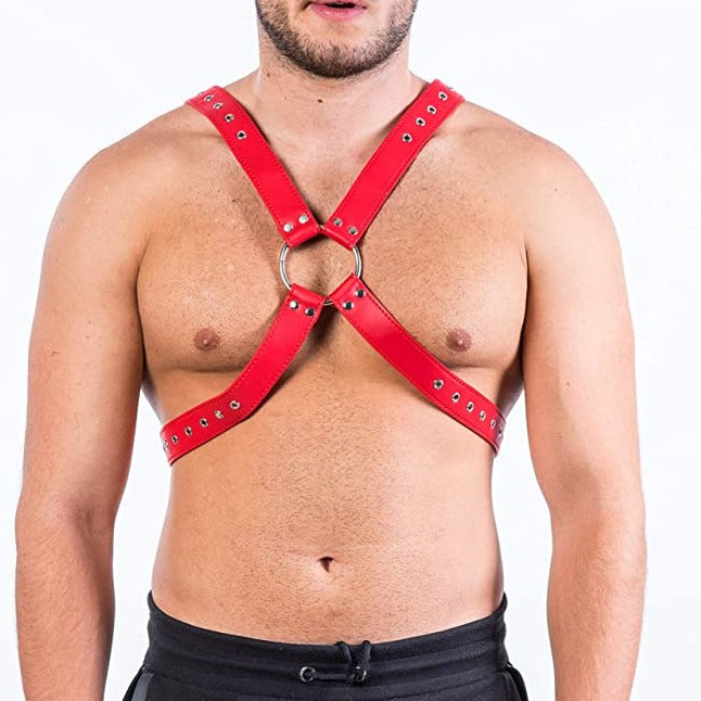 Come Closer Men's Red Chest Harness | Bondage | Faux Red leather.