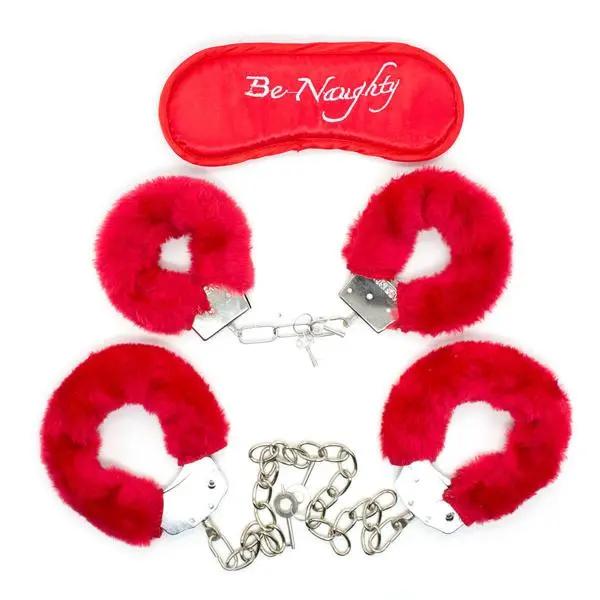 Be Naughty | Blindfold With Red Furry Wrist And Ankle Cuffs