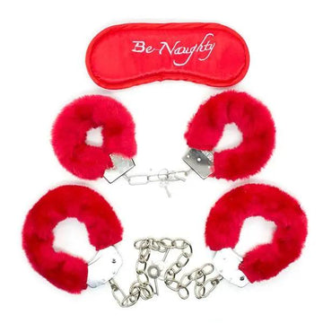 Be Naughty | Blindfold With Red Furry Wrist And Ankle Cuffs