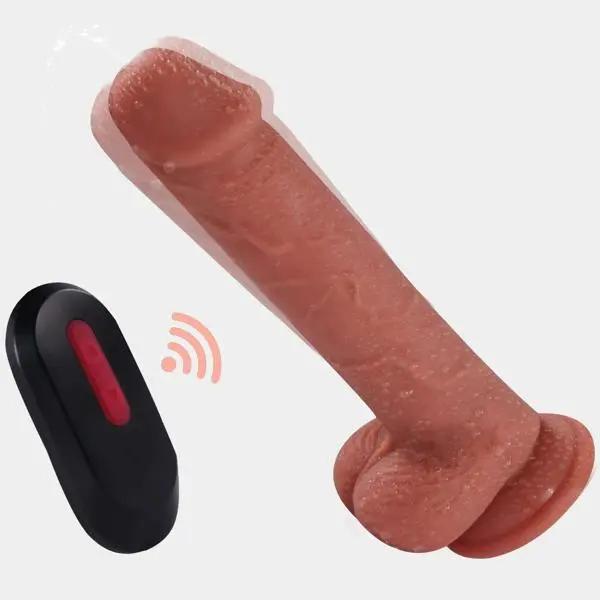 Can Cum Vibrating Tan Dildo | Squirting Action 8" | Remote Control | USB