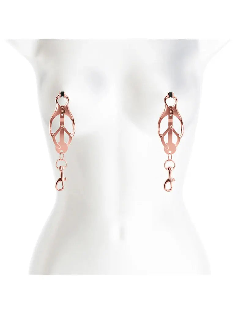 Clover Nipple Clamps With Snap Hook | Rose Gold Fetish Fantasy