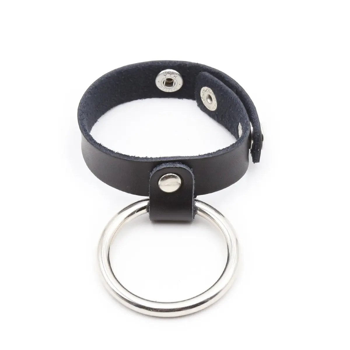 Come Closer Chrome Cock Ring & Leather Squeeze Ball | Adjustable Colt