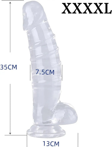 Come Closer Clear Thick XXXXL Dildo 13.7" | Suction Cup | Flexible | Free Satin Bag