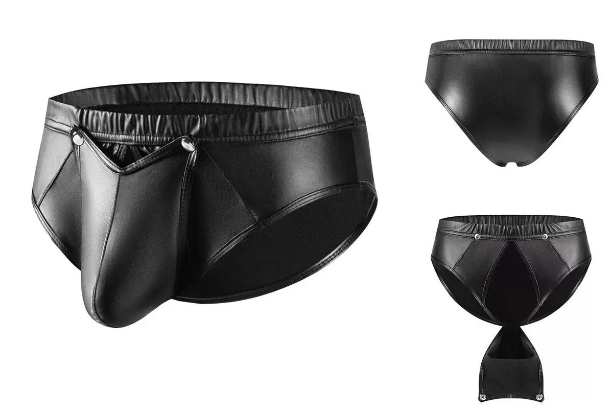 Come Closer Men Faux Leather | Low Rise Boxer Briefs | Buckled Pouch | Stretch Come Closer