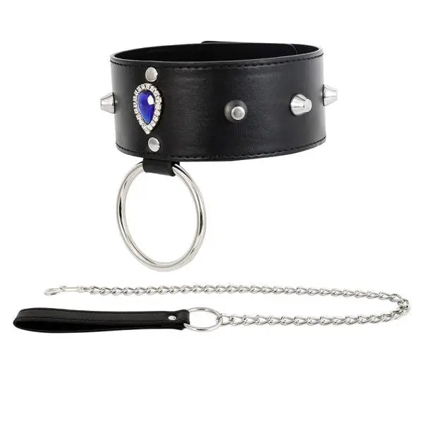 Come Closer Neck Collar And Ring With Lock | Black | Chain | Fetish | Bondage