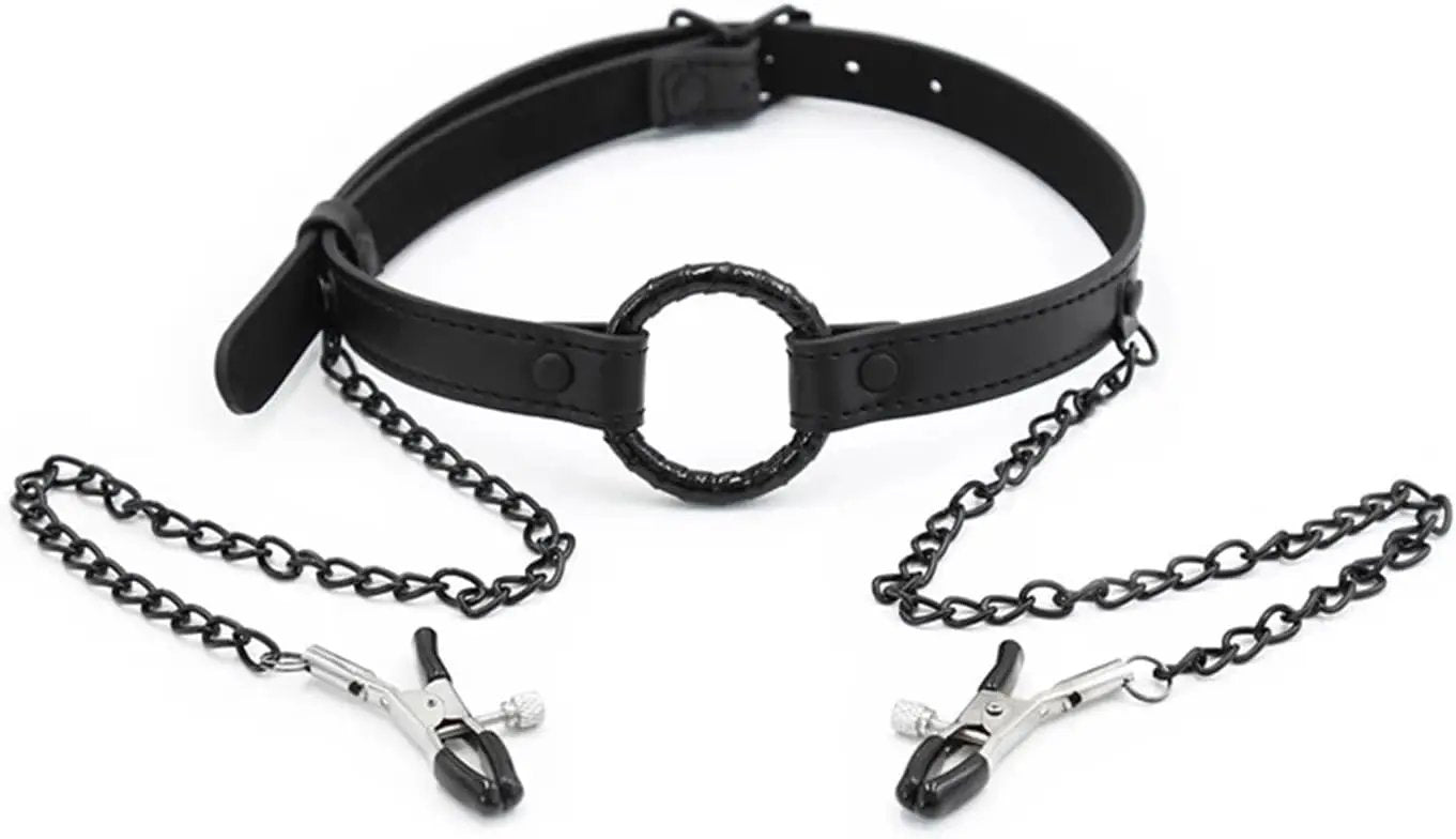 Come Closer Open Mouth Gag With Nipple Clamp | With Chain | Adjustable Come Closer