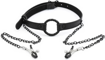 Come Closer Open Mouth Gag With Nipple Clamp | With Chain | Adjustable Come Closer