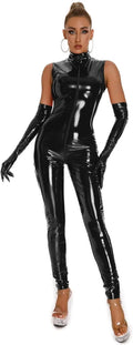 Come Closer PVC Leather  Bodysuit | Sleeveless| Wet look | Front Zipper Open Crotch Come Closer