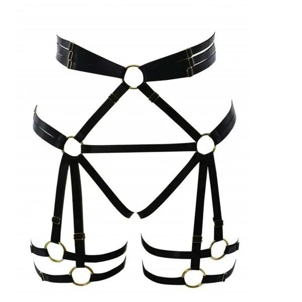 Fetish Black Waist Harness Leg Garter | Crotch Less | Adjustable Free Size Cottelli Collection