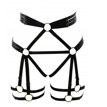 Fetish Black Waist Harness Leg Garter | Crotch Less | Adjustable Free Size Cottelli Collection