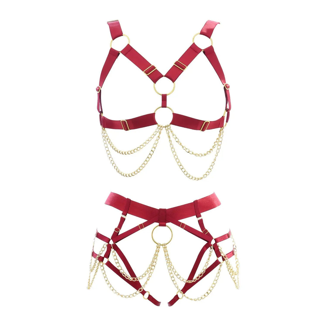 Fetish Maroon Series | Open Breast | Crotch less | Adjustable | Unisex | Gold Chains Cottelli Collection