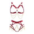 Fetish Maroon Series | Open Breast | Crotch less | Adjustable | Unisex | Gold Chains Cottelli Collection