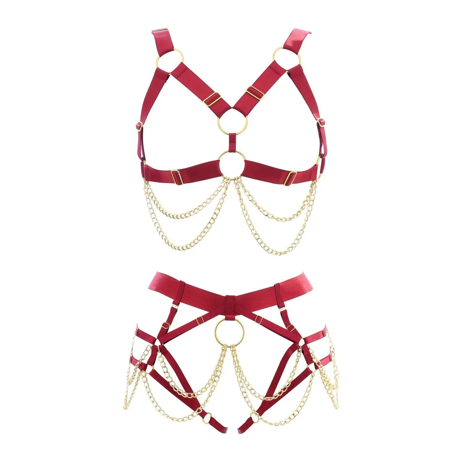 Fetish Maroon Series | Open Breast | Crotch less | Adjustable | Unisex | Gold Chains Cottelli Collection