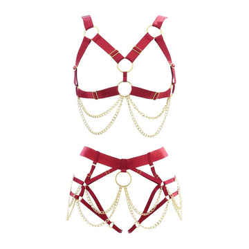 Fetish Maroon Series | Open Breast | Crotch less | Adjustable | Unisex | Gold Chains Cottelli Collection
