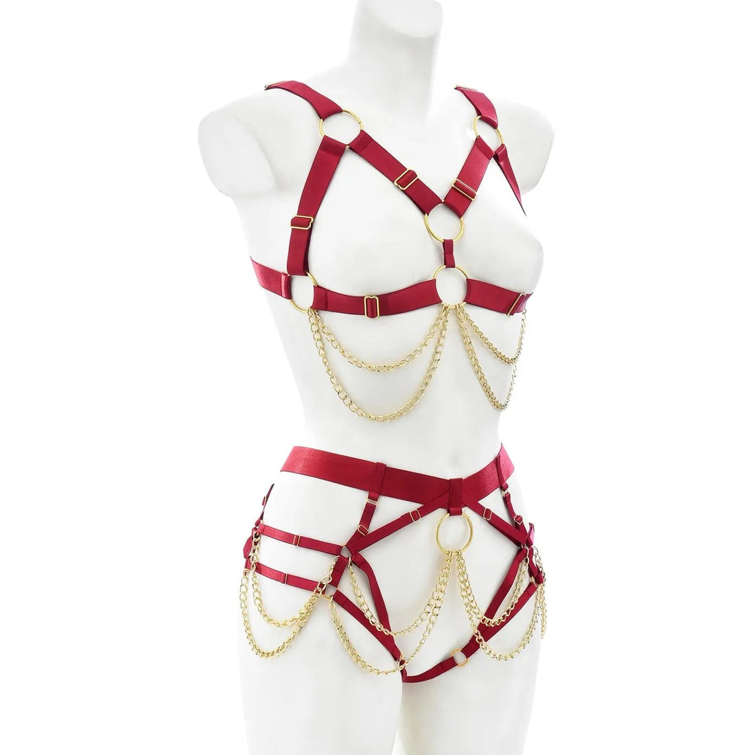 Fetish Maroon Series | Open Breast | Crotch less | Adjustable | Unisex | Gold Chains Cottelli Collection