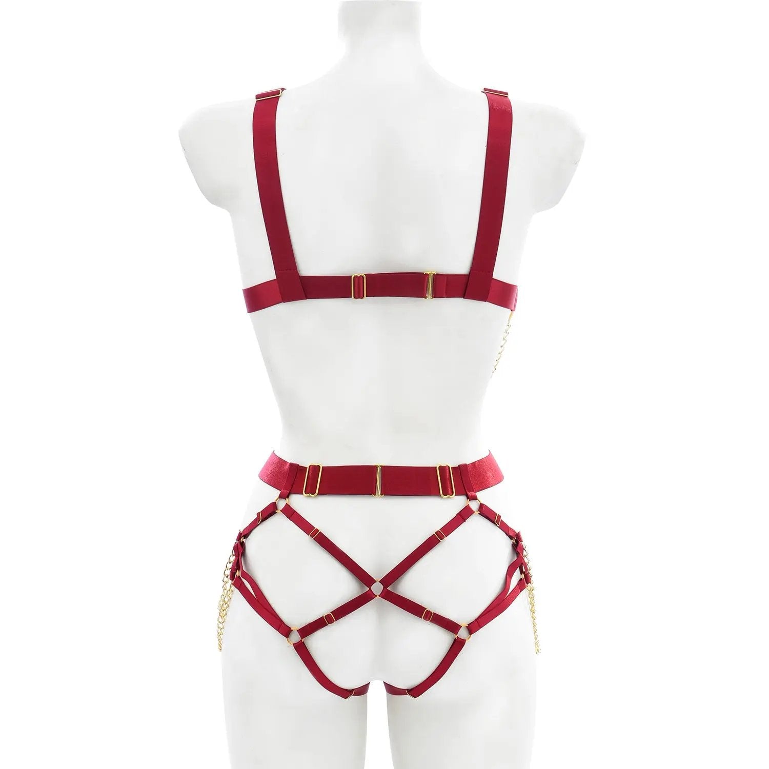 Fetish Maroon Series | Open Breast | Crotch less | Adjustable | Unisex | Gold Chains Cottelli Collection