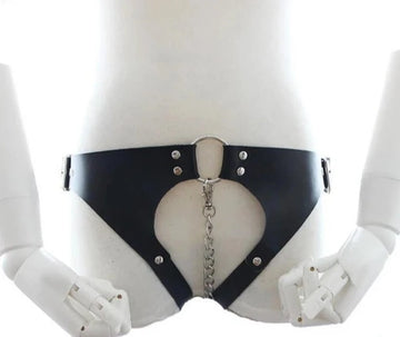 Rimba Sexy Faux Leather Strap Panty | Metal Chain | Adjustable | Erotic Sexy Bondage