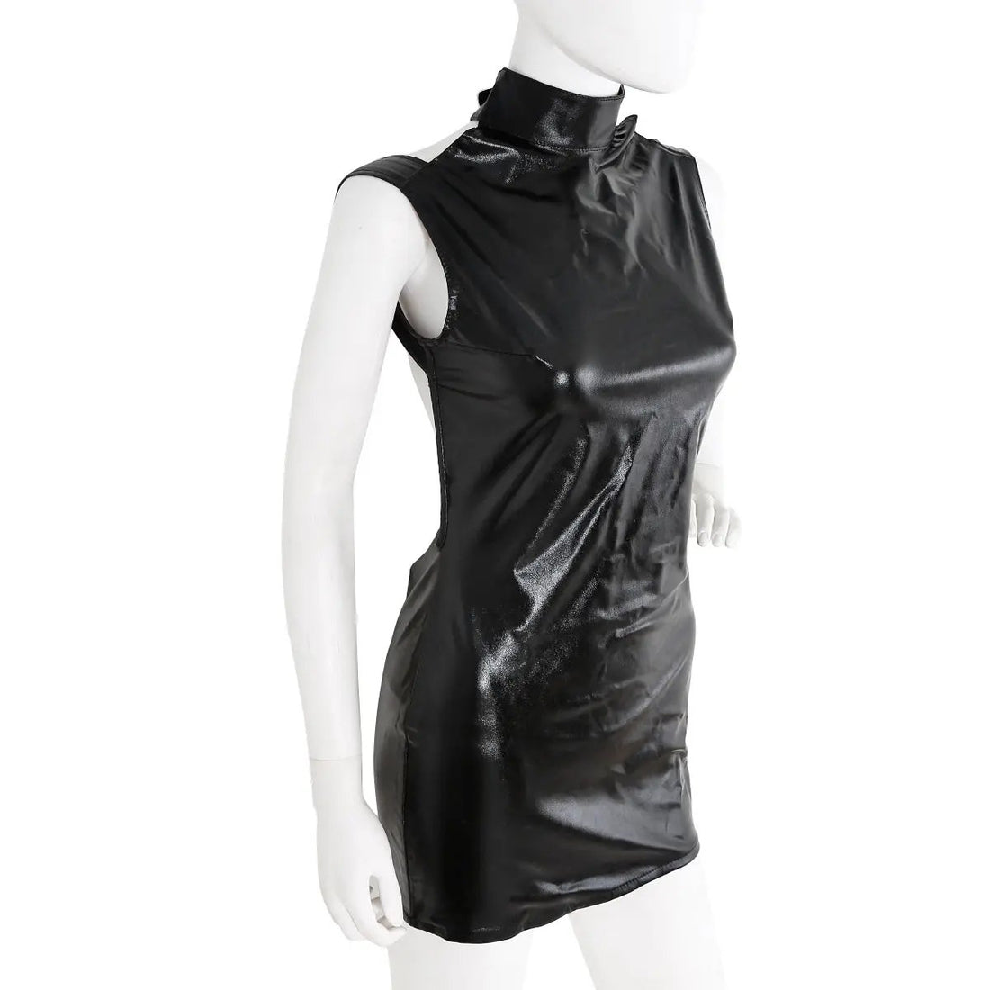 Halter Neck Open Back Wet Look Dress | Black | Fetish  |  Stretch  | One size Dreams