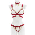 Inspire Fetish Spandex 3 Piece Maroon Harness Set | Open Breast | Crotch Less | Collar | Adjustable Cottelli Collection