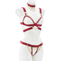 Inspire Fetish Spandex 3 Piece Maroon Harness Set | Open Breast | Crotch Less | Collar | Adjustable Cottelli Collection