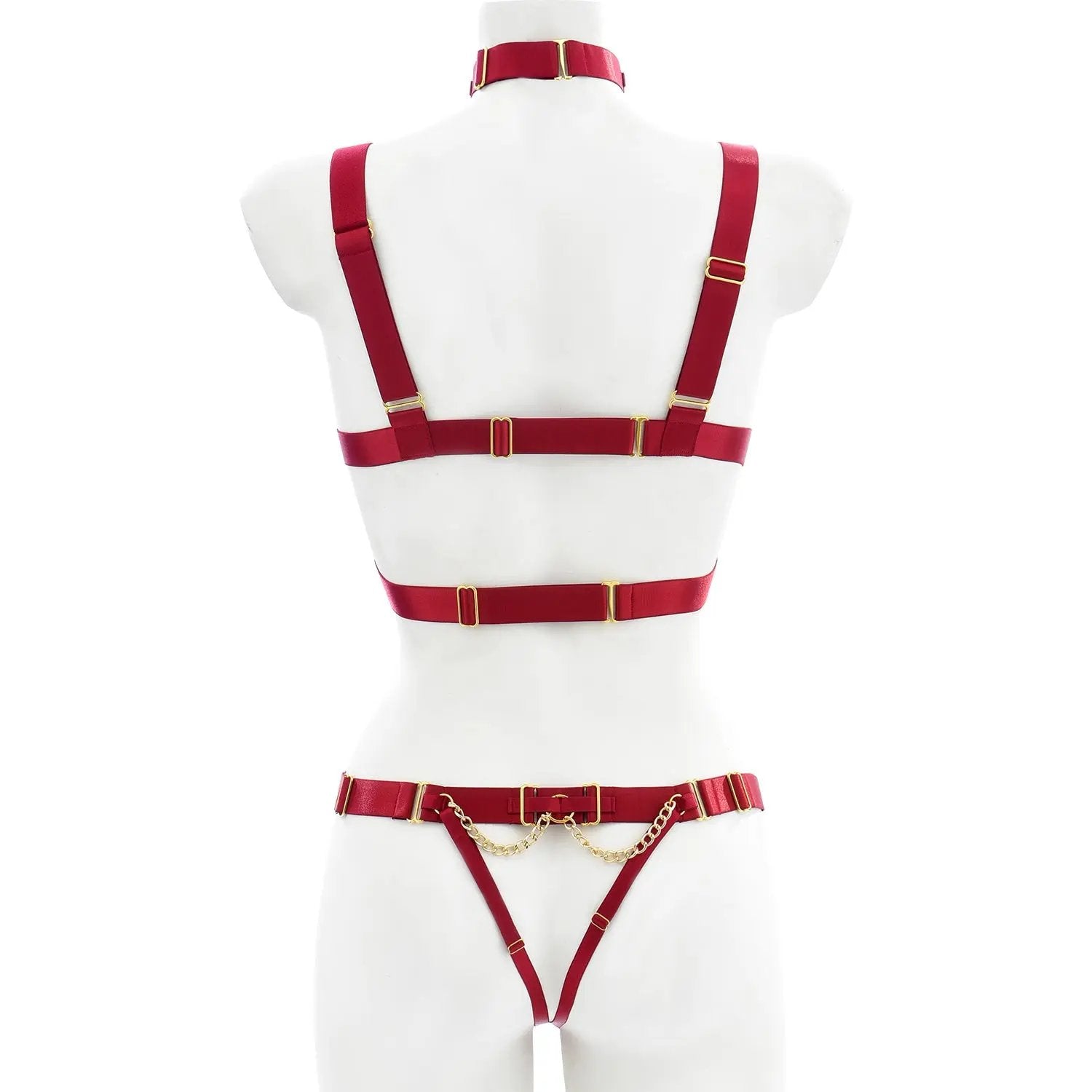 Inspire Fetish Spandex 3 Piece Maroon Harness Set | Open Breast | Crotch Less | Collar | Adjustable Cottelli Collection