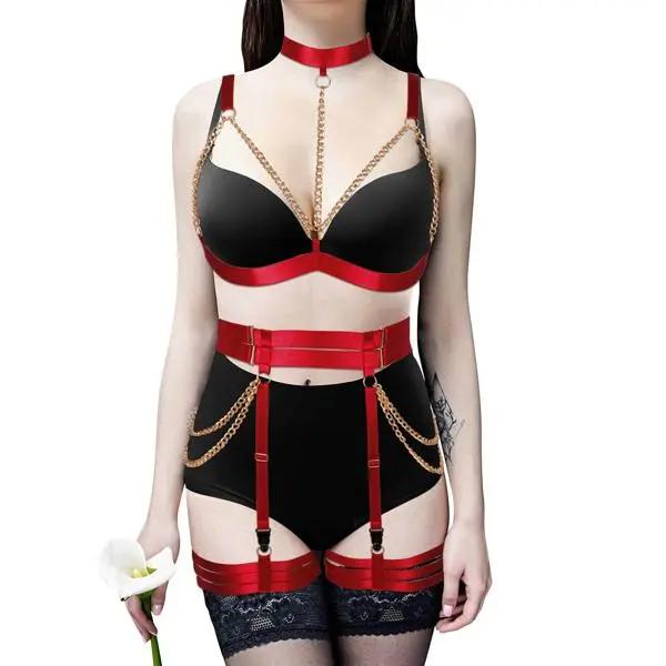 Inspire Sexy Red Body Harness | Open Breast | Crotch less | Adjustable Cottelli Collection
