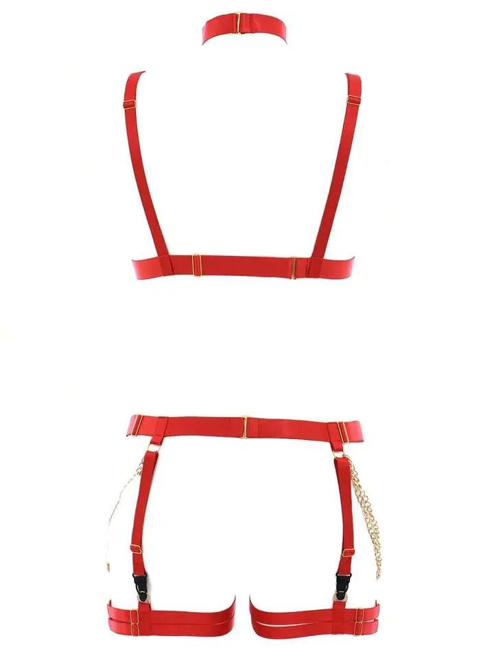 Sexy Red Body Harness | Open Breast | Crotch less | Adjustable
