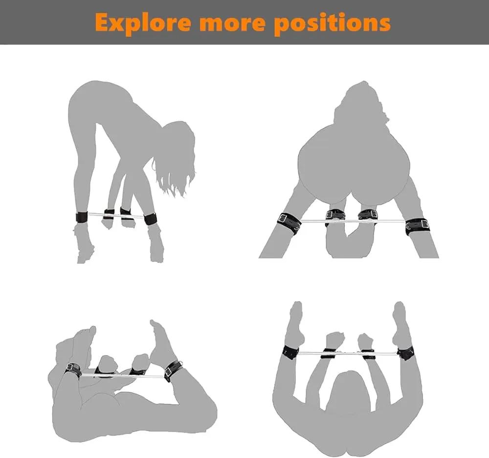 Kink 4 Way Bondage Spreader T-Frame Bar | Hand & Foot Lock | BDSM Couple Fetish Fantasy